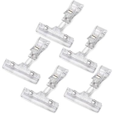 Imagem de Pacote com 5 suportes de placa pop de plástico transparente de 10 cm, clipes rotativos ajustáveis de 360° para preços e cartões de exibição