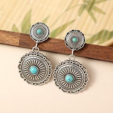 Imagem de Brincos femininos ocidentais cowgirl boho turquesa pingente de gota brinco retrô vintage joia presente