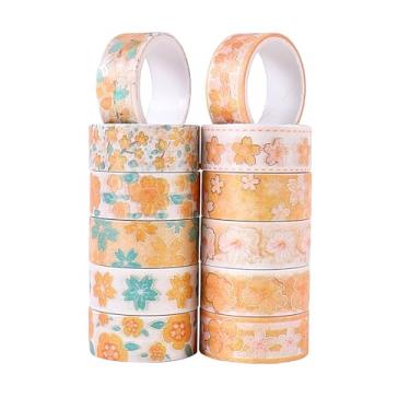 Imagem de Conjunto de adesivos Washi com estampa dourada de flor, adesivos de bronzeamento retrô coloridos para artes faça-você-mesmo, materiais de diário, scrapbook, cartão, embrulho de presente