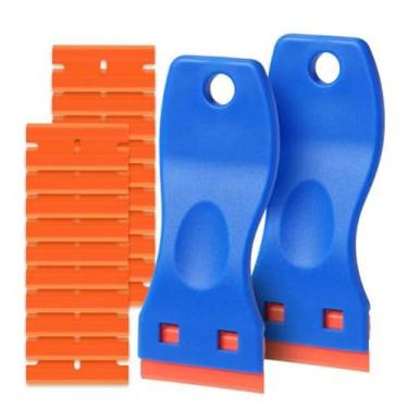 Imagem de 2 peças de raspador de lâmina de plástico de limpeza com 20 peças de lâminas extras, raspador de lâmina de barbear para adesivos, limpeza de vidro de porta