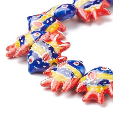 Imagem de 5 contas de cerâmica para peixes, laranja, oceano, mar, animal, espaçador, contas pintadas de porcelana para pulseiras faça-você-mesmo, brincos, colar, joias
