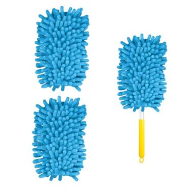 Imagem de 2 refis de espanador para Swiffer, espanadores de microfibra, refis resistentes, 360 substitutos para ventoinha de teto, espanadores manuais reutilizáveis para limpeza (azul)
