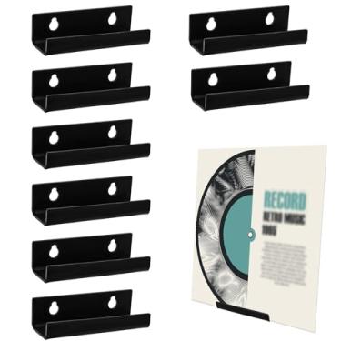 Imagem de Suporte de disco de vinil de 10 cm, suporte de parede com parafusos e âncoras de parafuso, suporte de disco de acrílico para álbum, prateleira para exibição e armazenamento diário de CD (preto)