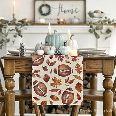 Imagem de Caminho de mesa de outono de folhas de bordo de rúgbi, colheita sazonal, outono, cozinha, decoração de mesa de jantar para decoração de festa em casa 33 x 182 cm