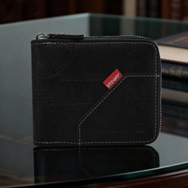 Imagem de Carteira masculina de poliuretano macia e curta, carteira com zíper de grande capacidade com 4 compartimentos para cartões, 2 janelas para identidade, carteiras masculinas portáteis, com 2 bolsos com