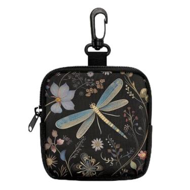 Imagem de Porta-chaves mini porta-moedas, bolsa multifuncional para chaves, moedas, fone de ouvido, batom, porta-cartões, organizador de cabos de dados, bolsa com zíper, acessórios para bolsa botânica libélula