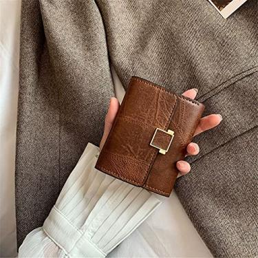 Imagem de Carteira curta feminina vintage porta-moedas multifuncional de poliuretano mini bolsa clutch porta-cartões, Café, Tendência