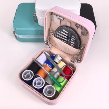 Imagem de Kit de costura com estojo rosa, kit de agulha e linha de marcoon com suprimentos de costura e acessórios para crianças, adultos, iniciantes, casa, viagem, emergência, incluindo tesoura, fita métrica