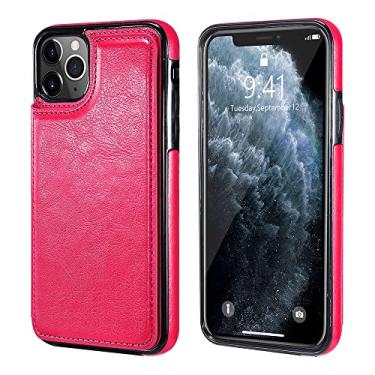 Imagem de Capa carteira de couro para telefone para iPhone 11 12 Pro Max 12 Mini XR XS Max X 7 8 Plus 12 compartimentos para cartão Flip Kickstand Back Cover, Rose Red, para iphone XS Max
