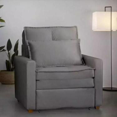 Imagem de Poltrona Cama Solteiro Assento Dobrável Suede Cinza Sleep - Larbelle -