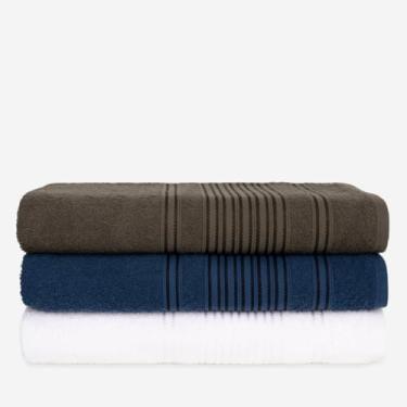 Imagem de Kit 3 Toalhas de Banho Luxo Prime 100% Algodão - Grandes Macias e Absorventes 80x150cm (VERDE + AZUL + BRANCO)