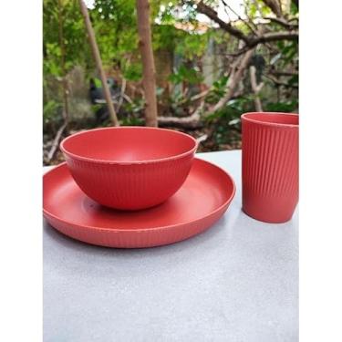 Imagem de Jogo de Jantar 3 Peças em Fibra de Bambu e PP – Prato Fundo, Bowl e Copo 300ml | Sustentável, Leve e Resistente – Uso Diário, Micro-ondas e Lava-Louças(LARANJA TERRACOTA)