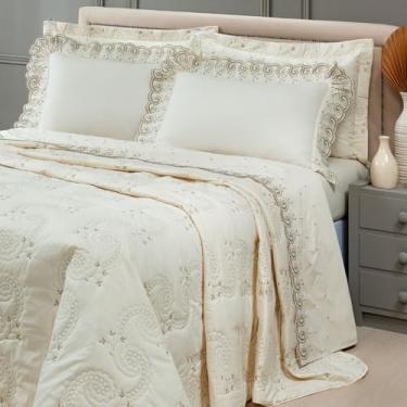 Imagem de Kit Cobre Leito Queen Mistral 100% Algodão Bordado 7 Pçs