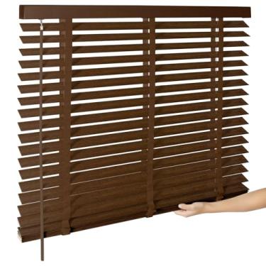 Imagem de Persianas de madeira sem fio de 5 cm para janelas internas com proteção de privacidade, persianas horizontais de madeira sem fio para quarto, sala de estar, escritório, banheiro, cozinha