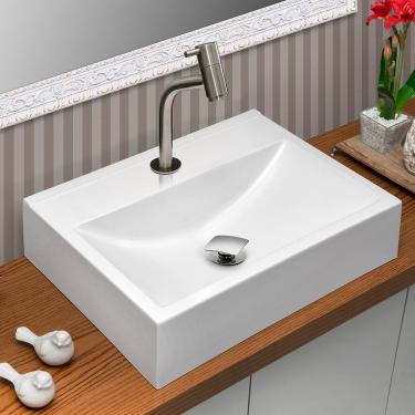 Imagem de Cuba Apoio Inspira Com Torneira Inox Curta Válvula Branco