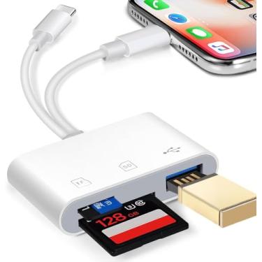 Imagem de Leitor de cartão de memória SD para iPhone, iPad, USB C e adaptador de cartão SD Lightning de duas portas, para adaptador de câmera, suporta USB 3.0, sem necessidade de driver de aplicativo