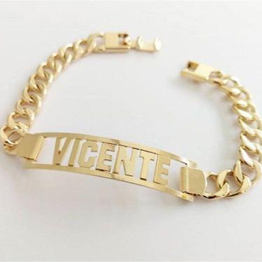 Imagem de Pulseira Masculina Chapa Personalizada Groumet Banhado A Ouro