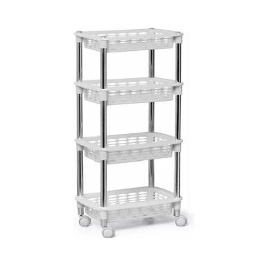 Imagem de Fruteira De Chão Com Tampo Branca Moderna Com Rodinhas