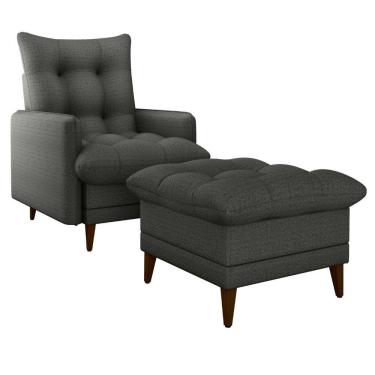 Imagem de Poltrona De Amamentaçao E Puff Montreal Linho Vancouver Milani Store Chumbo