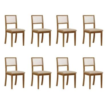 Imagem de Kit 8 Cadeira Estofada Jantar Rubi Linho Madeira Maciça chumbo
