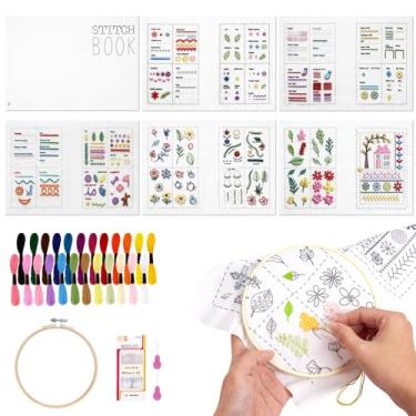 Imagem de Livro de pontos faça você mesmo, livro de bordado com vários kits de costura, kit de prática portátil com tecido de linho, padrões criativos, livros de pontos bordados portáteis para iniciantes e