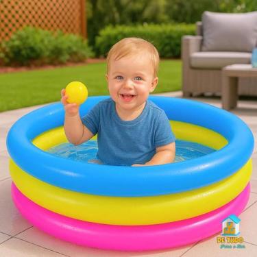 Imagem de Piscina Infantil Inflável Criança Redonda 3 Anéis Colorida 88 Litros+Ó