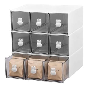 Imagem de Organizador de saquinhos de chá de plástico, caixa de chá de acrílico empilhável de 22 x 18 x 7 cm com 3 gavetas, design transparente, armazenamento para lanches de café e açúcar, suporte de saco de