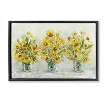Imagem de Stupell Industries Trio de Vasos de Girassol Cinza Emoldurado Tela Flutuante Arte de Parede Design por Patti Bishop, 21 x 31