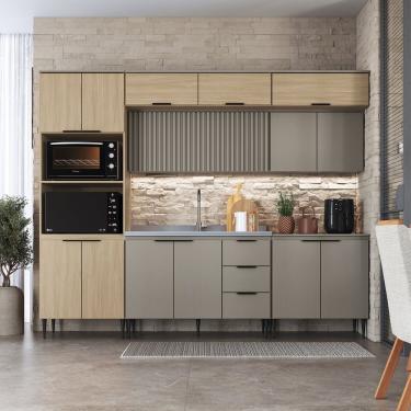 Imagem de Cozinha Completa 7 Pecas Com Aéreo Ripado Lavínia Imperial-fumê