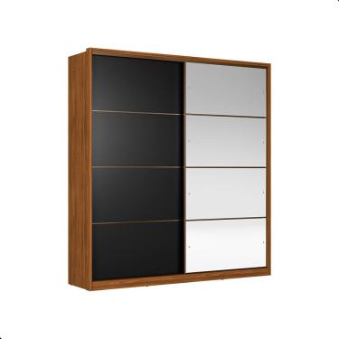 Imagem de Guarda Roupa Casal Com Espelho 2 Portas Bari Nogueira Preto