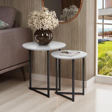 Imagem de Conjunto Mesa De Apoio Canto Jade Sala Estar Pé De Aço Luxo