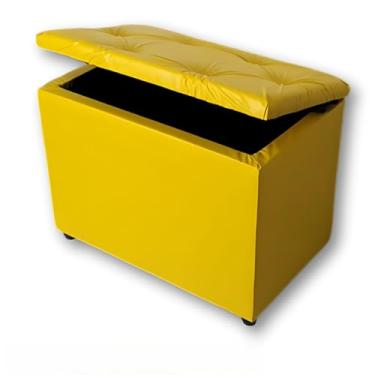 Imagem de Baú Retangular Banquinho Suede e Corino Decorativo Guarda Objetos Organizador Puff Pufe43×34×55cm(Amarelo Corino)