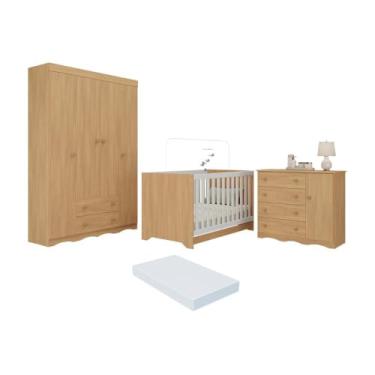 Imagem de Quarto de Bebê Completo Berço Americano 3 em 1 Colchão Realeza Multimóveis Mp4599 Madeirado