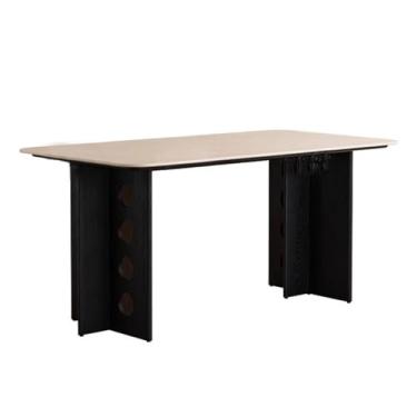 Imagem de Mesa de computador para escritório em casa Mesa de jantar retangular moderna com tampo laje pedra e estrutura madeira maciça, espaçosa escrivaninha estação trabalho para casa(M)