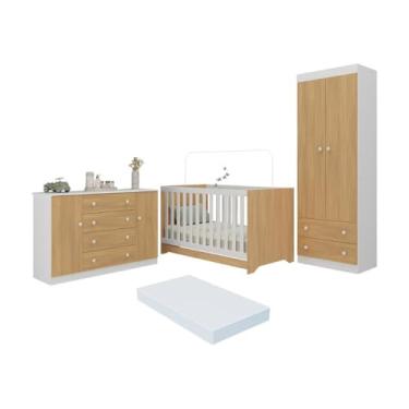 Imagem de Quarto de Bebê Completo Berço Americano 3 em 1 Colchão Encanto Multimóveis Mp4609 Branco/madeirado