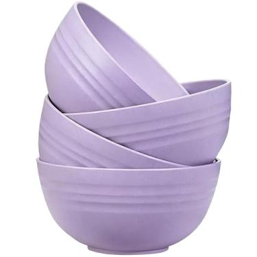 Imagem de Conjunto de 4 tigelas inquebráveis de cereais de palha de trigo, 680 g, seguras para micro-ondas e lava-louças, conjuntos leves de tigela de sopa e salada, tigelas de sobremesa reutilizáveis para