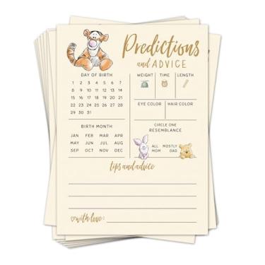 Imagem de Cartões de previsões e conselhos de bebês para novos pais, jogos clássicos de chá de bebê com tema Pooh para meninos, desejos para mamãe e papai, 20 cartas