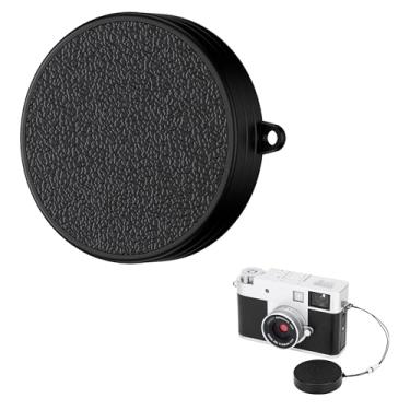 Imagem de JJC Protetor de tampa de lente de alumínio para câmera digital Fuji Fujifilm X Half XHalm, tampa de lente protetora com couro PU, material de EVA macio interior, com cordão antiperda, cor preta