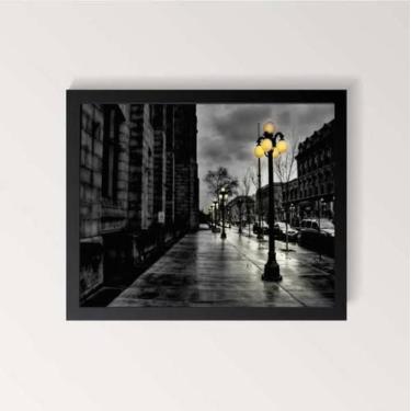 Imagem de Quadro Cidade Com Poste Iluminado 33X24Cm Moldura Branca - Quadros On-
