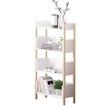 Imagem de - Prateleiras flutuantes, estante de madeira maciça, suporte de chão, cubo de armazenamento, CD ou DVD, 4 camadas, rack de exibição de 3 cores (cor: branco) (branco)