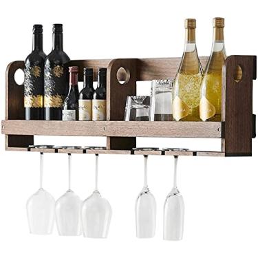 Imagem de Prateleiras de vinho de madeira montadas na parede, suporte para garrafa de vinho e copo de vinho, suporte de vidro, acessórios de vinho, decoração natural da casa