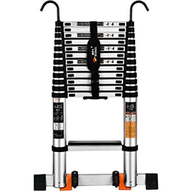 Imagem de OKUOKA Escada telescópica portátil extensível todo-poderoso, escada telescópica multiuso resistente com gancho e barra de suporte, escada telescópica compacta, carga 150 kg (tamanho: 3,9 m/12.
