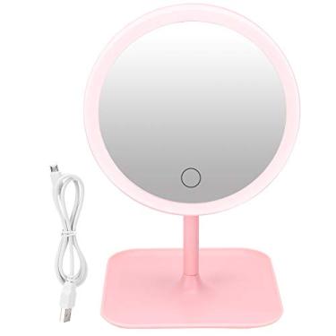 Imagem de Espelho cosmético de mesa com carregamento USB ajustável LED espelho de maquiagem com luz de preenchimento para entusiastas de maquiagem rosa branco 18 cm de diâmetro (Rosa)