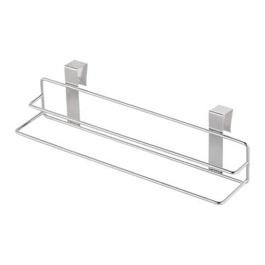 Imagem de Suporte de toalha de porta, porta-toalhas de aço inoxidável - Suporte de haste de armazenamento de camada dupla para cozinha, hotel, casa, garagem, dormitório, apartamento, banheiro, lavanderia