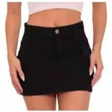 Imagem de Mini Saia Cargo Bege Sarja Feminina Cintura Alta Blogueira Moda Gringa