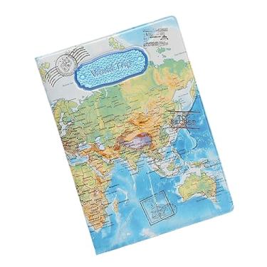Imagem de Capa para passaporte com mapa-múndi para documentos de viagem para bilhetes de identidade de passaporte, leve, porta-cartões de viagem protetora