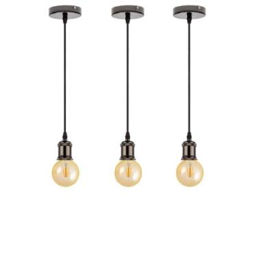 Imagem de 3 Pendentes De Metal Com Lâmpadas Led Globo G95 Cor 2300K - Pendente C