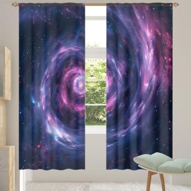 Imagem de 2 conjuntos de painéis de cortinas transparentes roxas nebulosas galáxias, cortinas transparentes arejadas com filtro leve, painéis de cortina de porta e janela para sala de estar, quarto, jantar, 192