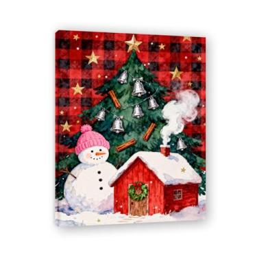 Imagem de NHLDZYH Moldura interna. Imagem de Natal retrô country pintura em tela com padrão xadrez vermelho preto cores suaves country aconchegante decoração de Natal. A55. 70 x 90 cm