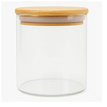 Imagem de Pote de Vidro Circular Hermético, Tampa de Bambu, 10cm x 8,5cm, Borossilicato, Vedação em Silicone, 500ml, Multiuso para Alimentos Secos
